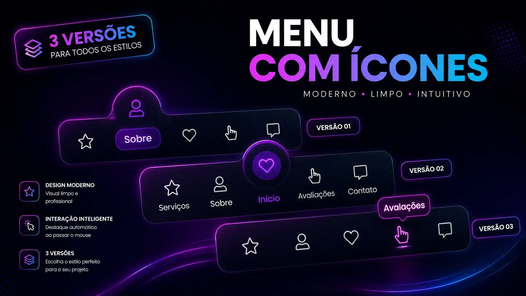 Barra de menu de navegação com ícones do Elementor